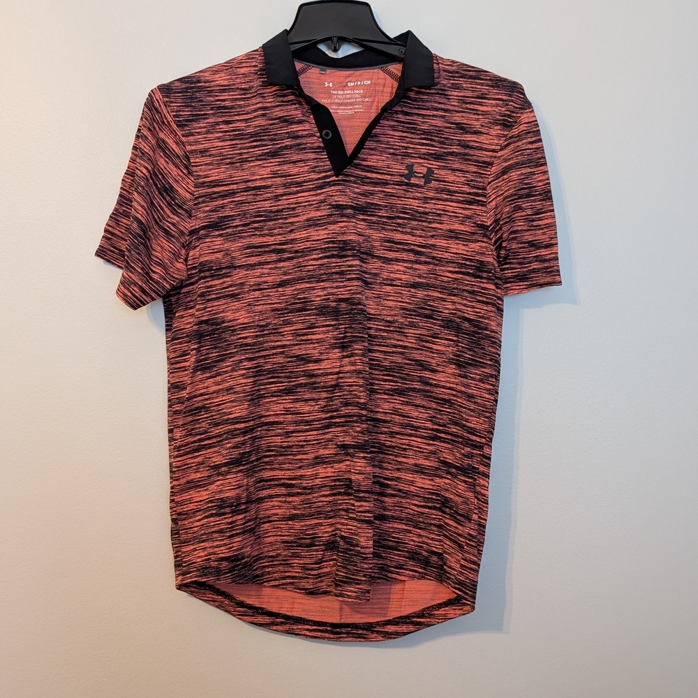 Under Armour Men's Black and Red Patterned Polo Shirt